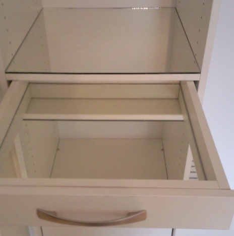 Glass cosmetic shelf & glass bottomed cosmetic drawer